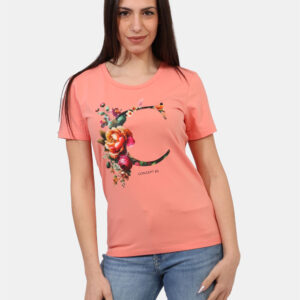 T-shirt Concept83 Rosa - T-shirt classica su base rosa salmone con stampa logo brand in versione floreale più glitter coordi