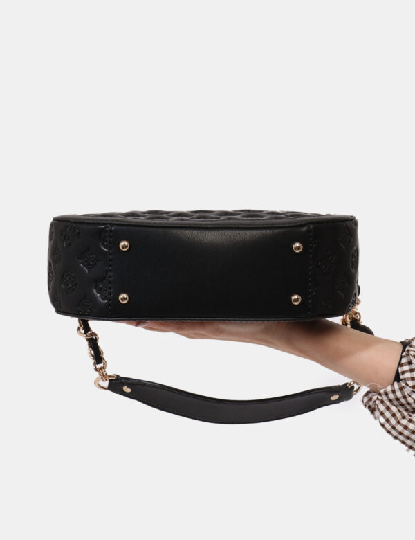 Borsa Guess Nero - Borsa a tracolla di piccole dimensioni, in total nero trapuntato con dettagli dorati. Presente unico scom