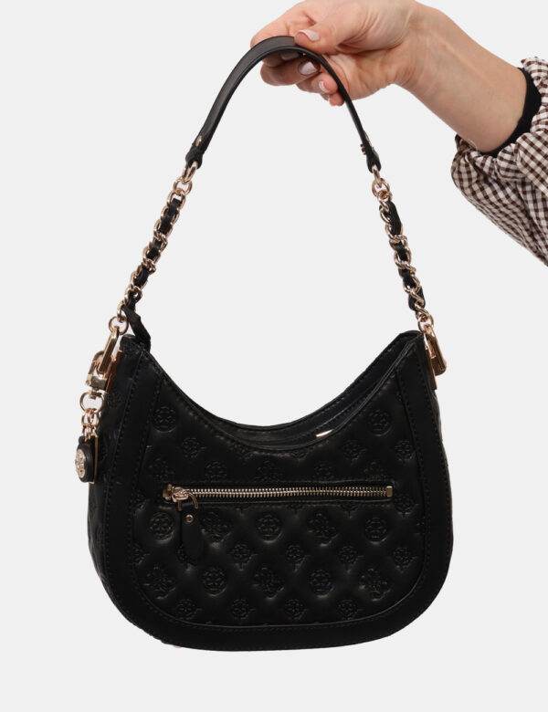 Borsa Guess Nero - Borsa a tracolla di piccole dimensioni, in total nero trapuntato con dettagli dorati. Presente unico scom
