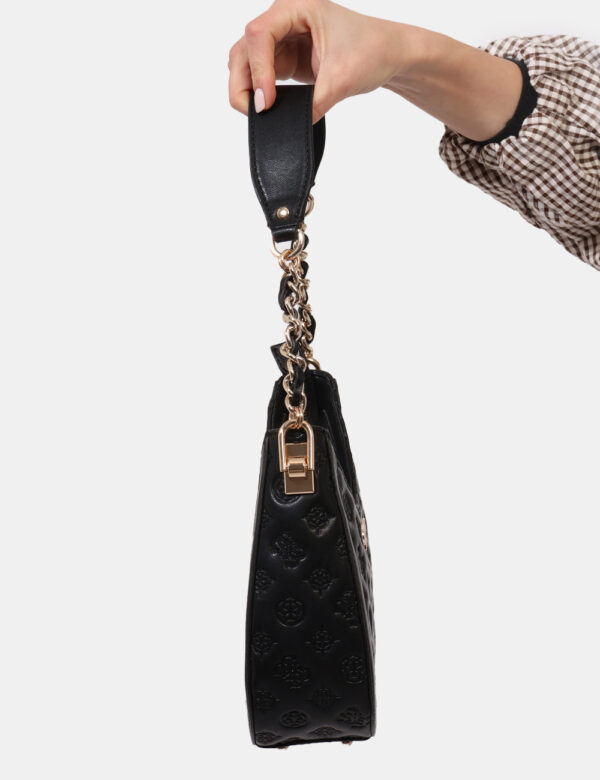 Borsa Guess Nero - Borsa a tracolla di piccole dimensioni, in total nero trapuntato con dettagli dorati. Presente unico scom