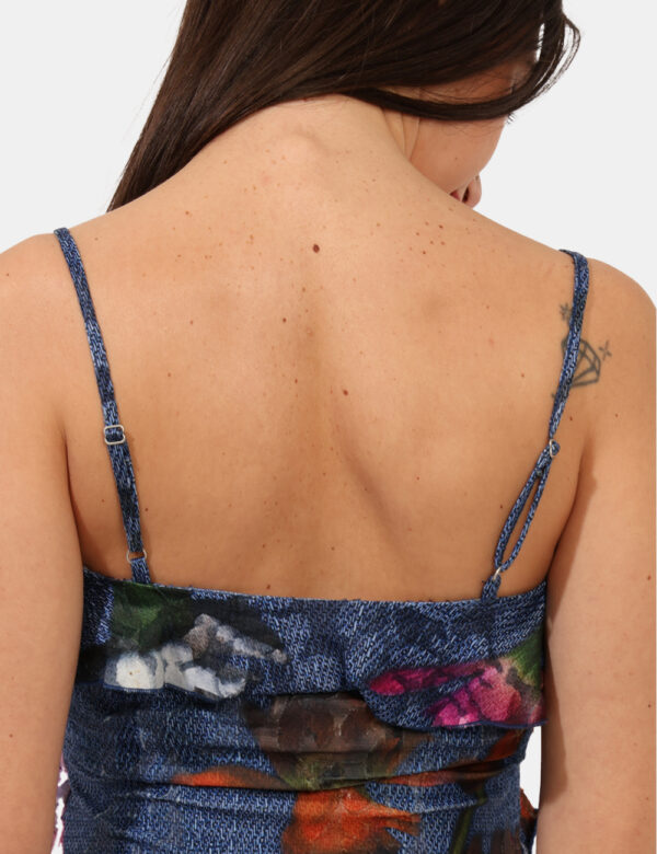 Vestito Desigual Blu - Vestito lungo con spalline strette, su base blu con fantasia floreale in tonalità coordinata più fril