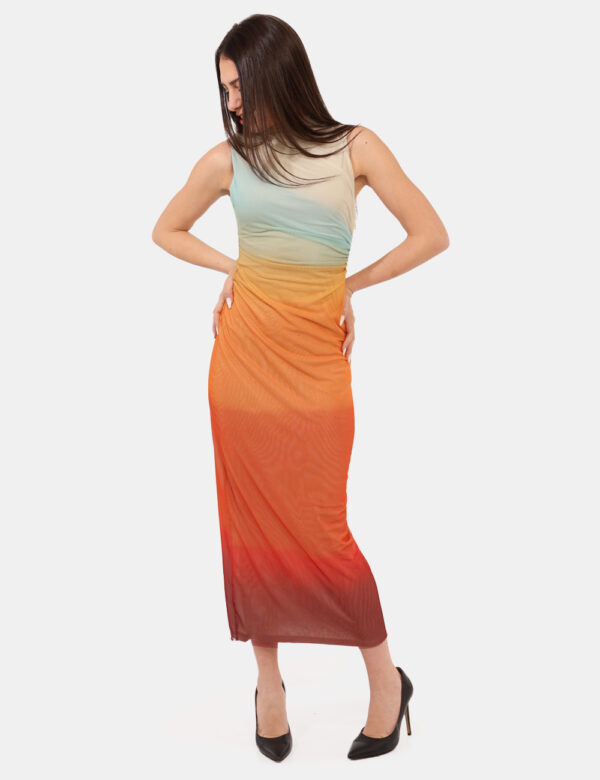 Vestito Desigual Arancione - Vestito lungo a giromanica, su tessuto velato che spazia dal marrone chiaro all'arancione con s