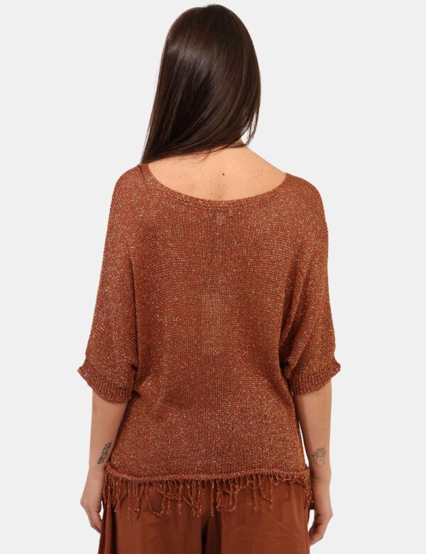 Maglia Rue De Clerie Bronzo - Maglia a maniche lunghe, in total bronzo con filo lurex dorato più frangetta sul bordino. La v