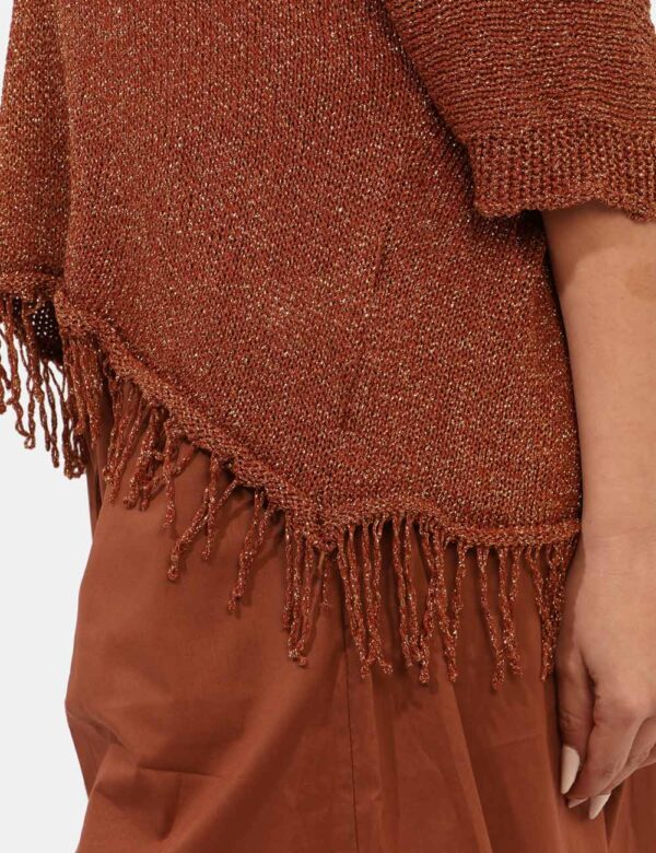 Maglia Rue De Clerie Bronzo - Maglia a maniche lunghe, in total bronzo con filo lurex dorato più frangetta sul bordino. La v