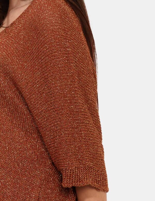 Maglia Rue De Clerie Bronzo - Maglia a maniche lunghe, in total bronzo con filo lurex dorato più frangetta sul bordino. La v