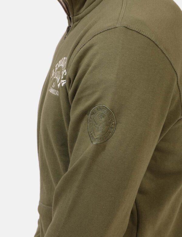 Felpa Aeronautica Italiana Verde - Felpa garzata in total verde militare con tasche a taglio trasversale e logo brand ricama