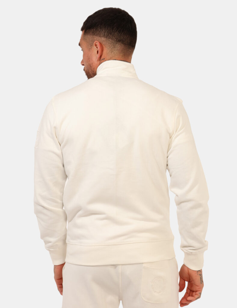 Felpa Aeronautica Italiana Panna - Felpa garzata in total bianco panna con tasche a taglio trasversale e logo brand ricamato