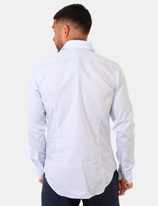 Camicia Zero Iron Plus Azzurro - Camicia casual, innovativa, no stiro e antimacchia, in fantasia rigata bianco e azzurro, co