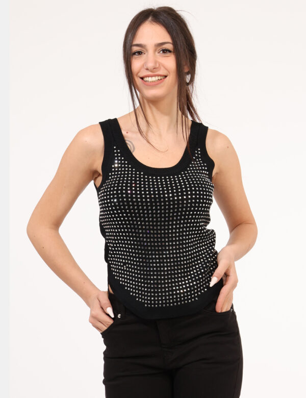 Top Rue De Clerie Nero - Top modello canotta su base nera con glitter argentati. La vestibilità è morbida e regolare. Il top