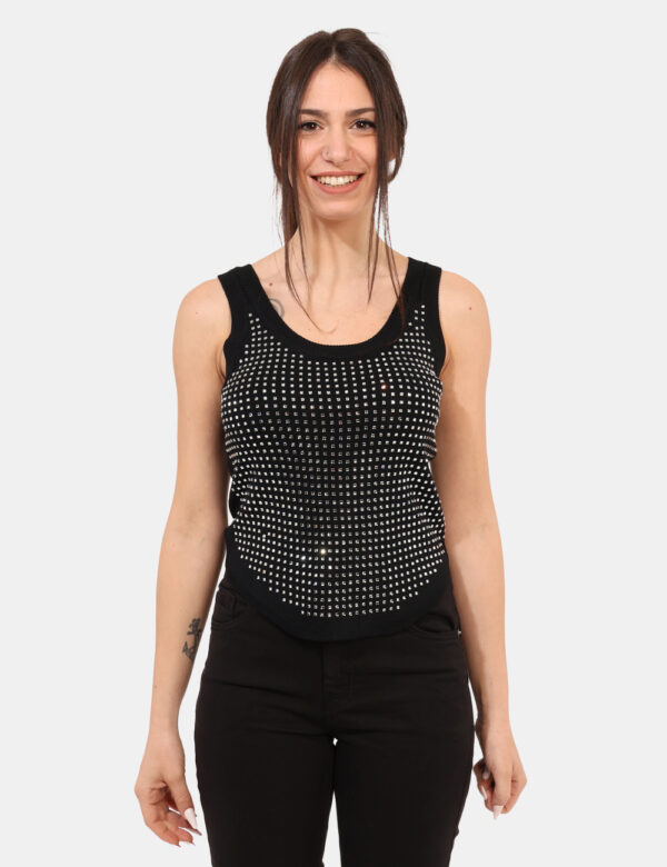 Top Rue De Clerie Nero - Top modello canotta su base nera con glitter argentati. La vestibilità è morbida e regolare. Il top