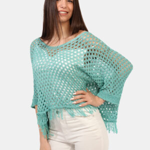 Maglia Rue De Clerie Azzurro - Maglia a maniche corte, traforata, su base azzurro con filo lurex. La vestibilità è morbida e