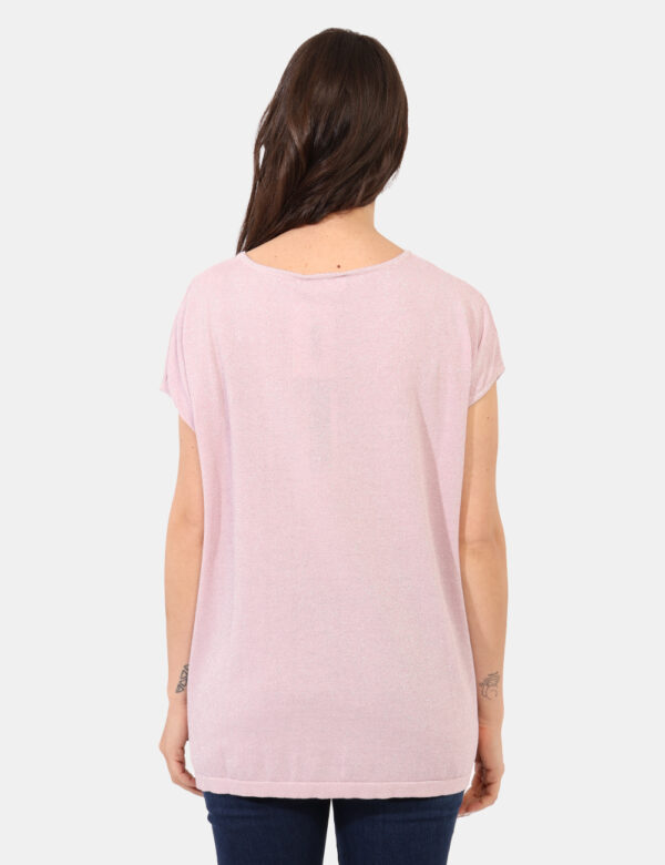 Maglia Sandro Ferrone Rosa - Maglia a maniche corte, in total rosa con filo lurex argentato. La vestibilità è morbida e rego