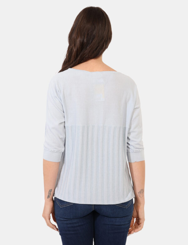 Maglia Sandro Ferrone Azzurro - Maglia a maniche lunghe in total azzurro celeste con righe in filo lurex argentato. Presenta