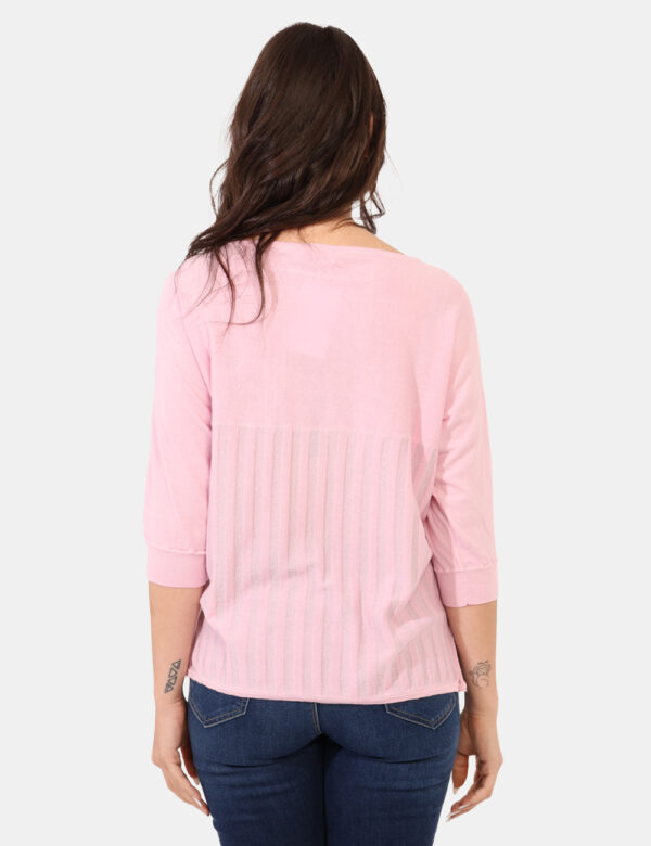 Maglia Sandro Ferrone Rosa - Maglia a maniche lunghe in total rosa con righe in filo lurex argentato. Presenta un taschino s