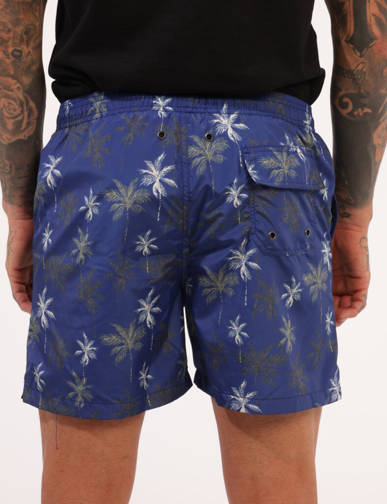 Costume Goha Blu - Costume modello boxer su base blu con stampa allover bianca e dorata. Presenti tasche a taglio trasversal