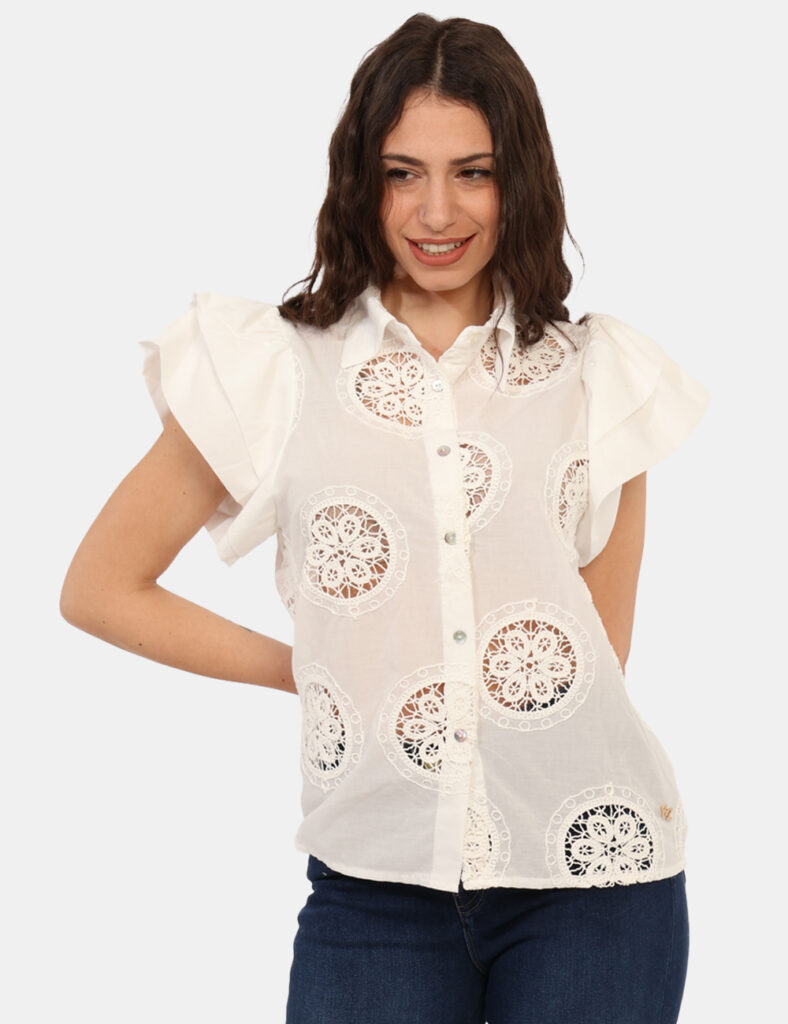 Camicia bluse elegante da donna scontata - Camicia maniche corte Yes Zee Bianco