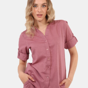 Camicia Yes Zee Rosa - Camicia in misto cotone/lino, in total rosa antico con scollo profondo e piccola spilletta in tinta.