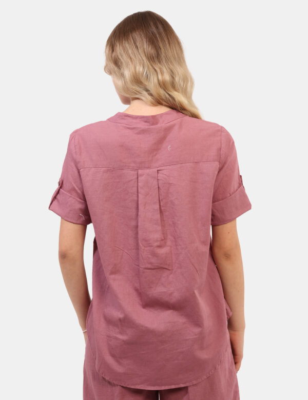 Camicia Yes Zee Rosa - Camicia in misto cotone/lino, in total rosa antico con scollo profondo e piccola spilletta in tinta.