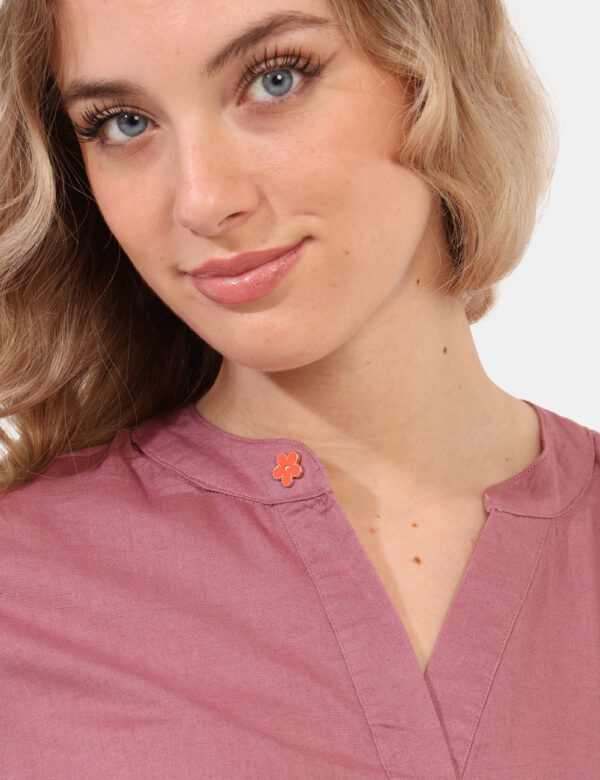 Camicia Yes Zee Rosa - Camicia in misto cotone/lino, in total rosa antico con scollo profondo e piccola spilletta in tinta.