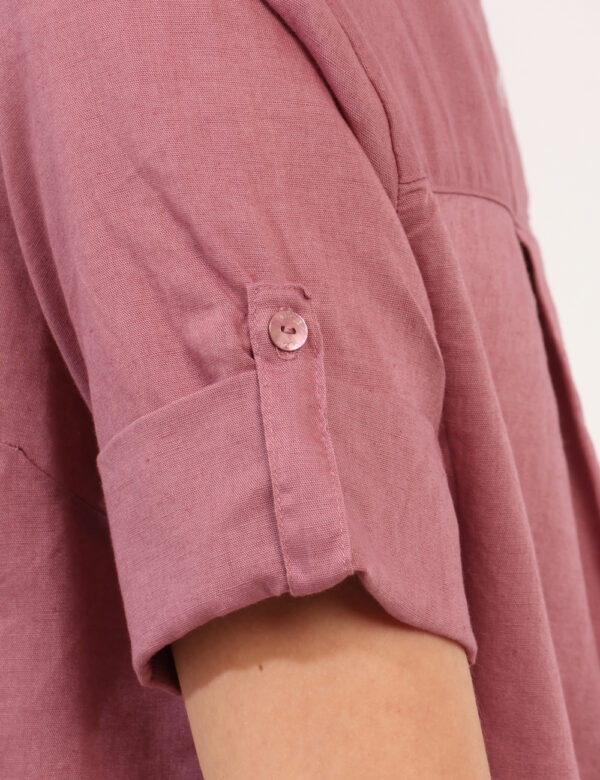 Camicia Yes Zee Rosa - Camicia in misto cotone/lino, in total rosa antico con scollo profondo e piccola spilletta in tinta.