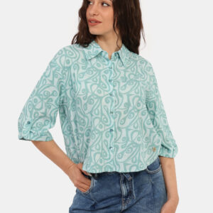 Camicia Yes Zee Azzurro - Camicia corta, con maniche a trequarti e su base azzurro acquamarina con stampa allover coordinata