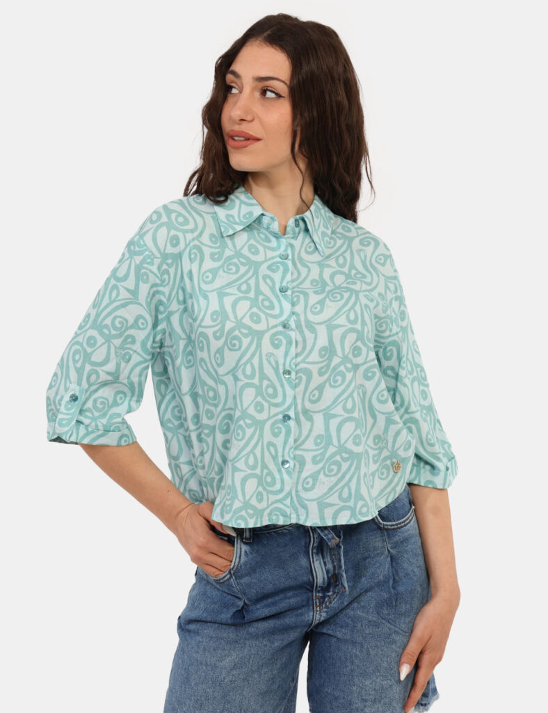 Camicia bluse elegante da donna scontata - Camicia Yes Zee Azzurro