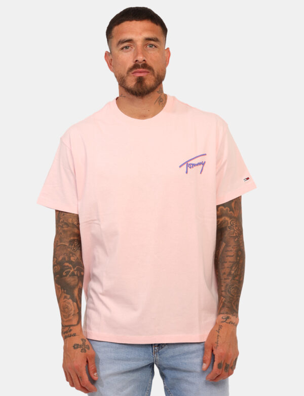 T-shirt Tommy Hilfiger Rosa - T-shirt classica in total rosa con piccola stampa logo brand ad altezza cuore, più big stampa
