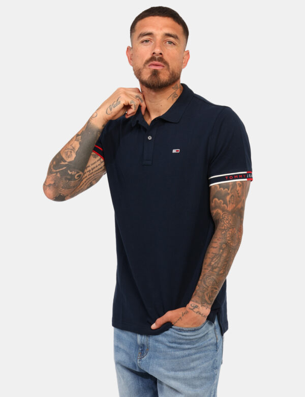 Polo Tommy Hilfiger Blu - Polo classica in total blu con logo ricamato ad altezza cuore in blu e rosso richiamato nel profil