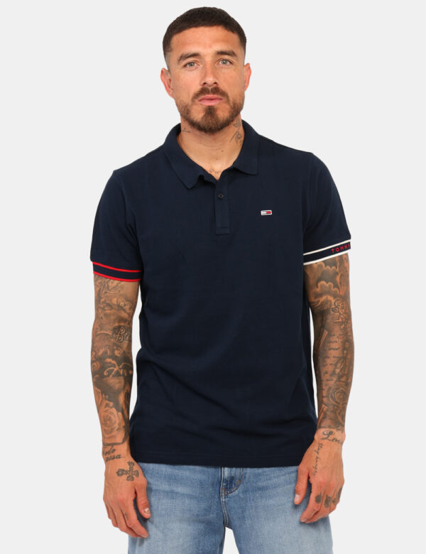 Polo Tommy Hilfiger Blu - Polo classica in total blu con logo ricamato ad altezza cuore in blu e rosso richiamato nel profil