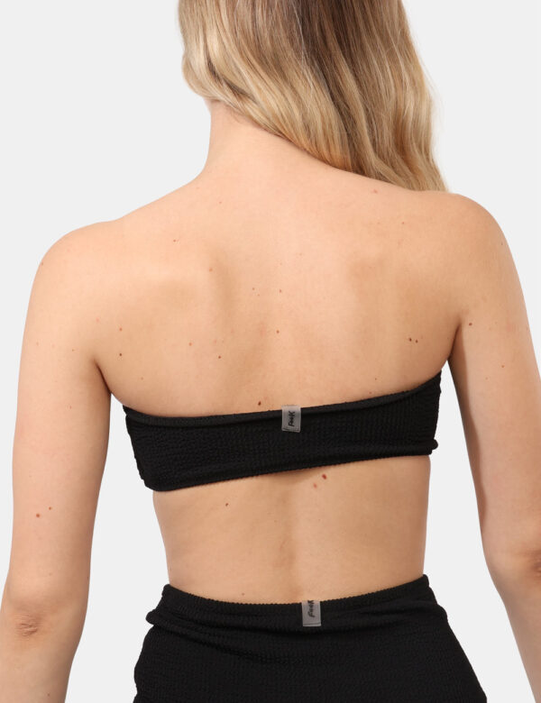 Costume top F**K Nero - Costume modello top a fascia, in total nero con tessuto arricciato e senza spalline. La vestibilità