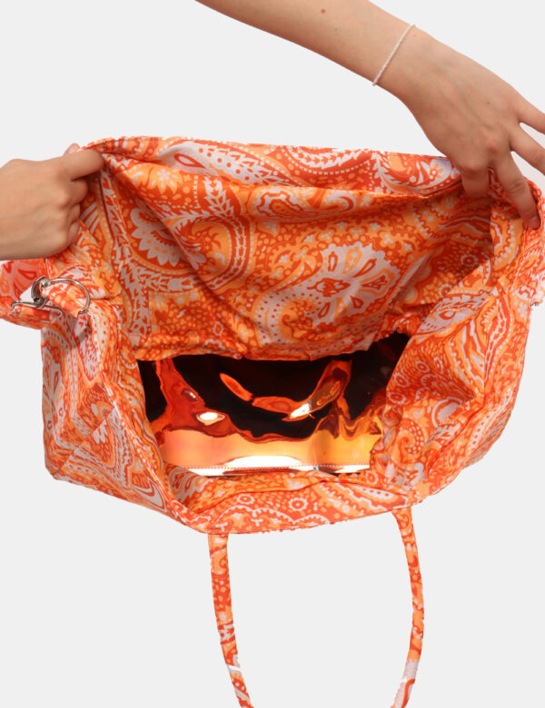 Borsa mare F**K Arancione - Borsa mare di grandi dimensioni, su fantasia colorata tendente all'arancione e con chiusura a co