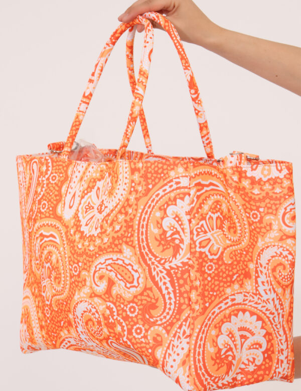 Borsa mare F**K Arancione - Borsa mare di grandi dimensioni, su fantasia colorata tendente all'arancione e con chiusura a co