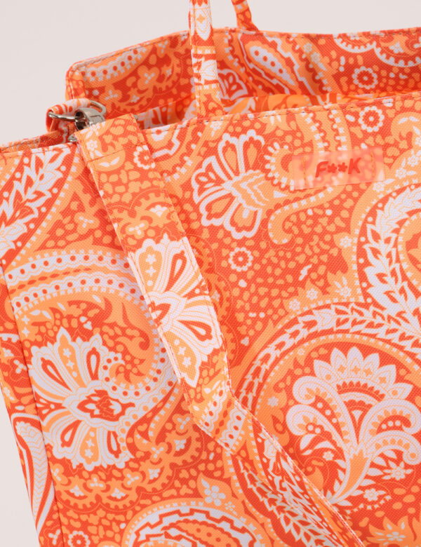 Borsa mare F**K Arancione - Borsa mare di grandi dimensioni, su fantasia colorata tendente all'arancione e con chiusura a co