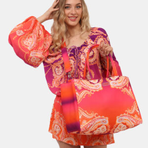 Borsa mare F**K Arancione - Borsa mare di grandi dimensioni, su fantasia colorata tendente all'arancione, con chiusura a cou