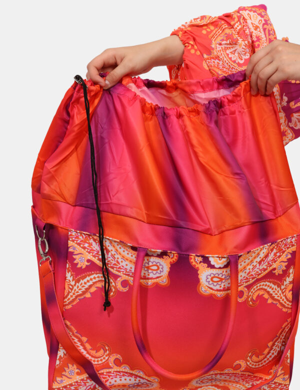 Borsa mare F**K Arancione - Borsa mare di grandi dimensioni, su fantasia colorata tendente all'arancione, con chiusura a cou