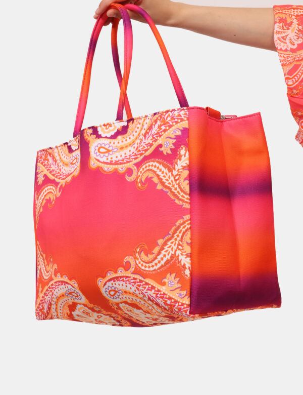 Borsa mare F**K Arancione - Borsa mare di grandi dimensioni, su fantasia colorata tendente all'arancione, con chiusura a cou