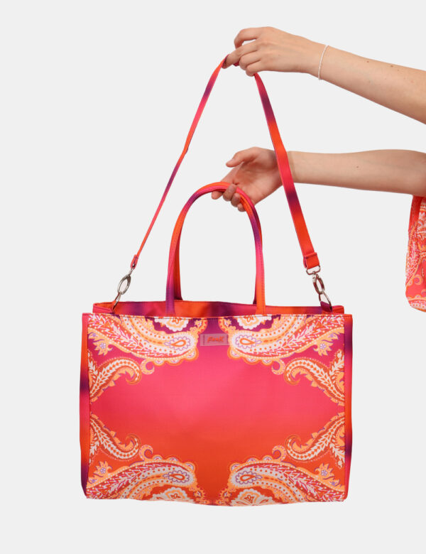 Borsa mare F**K Arancione - Borsa mare di grandi dimensioni, su fantasia colorata tendente all'arancione, con chiusura a cou