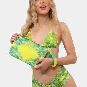 Pochette mare F**K Giallo - Pochette mare in fantasia verde e giallo. Chiusura affidata a zip e manico morbido per un utiliz