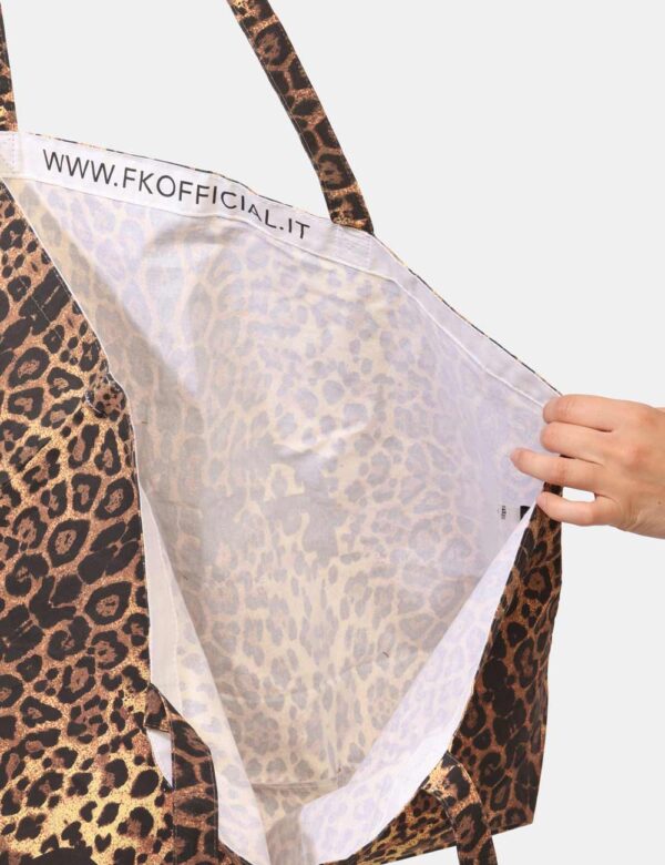 Borsa mare F**K Marrone - Borsa mare di grandi dimensioni, in total tessuto su fantasia animalier e senza chiusura. L'indoss