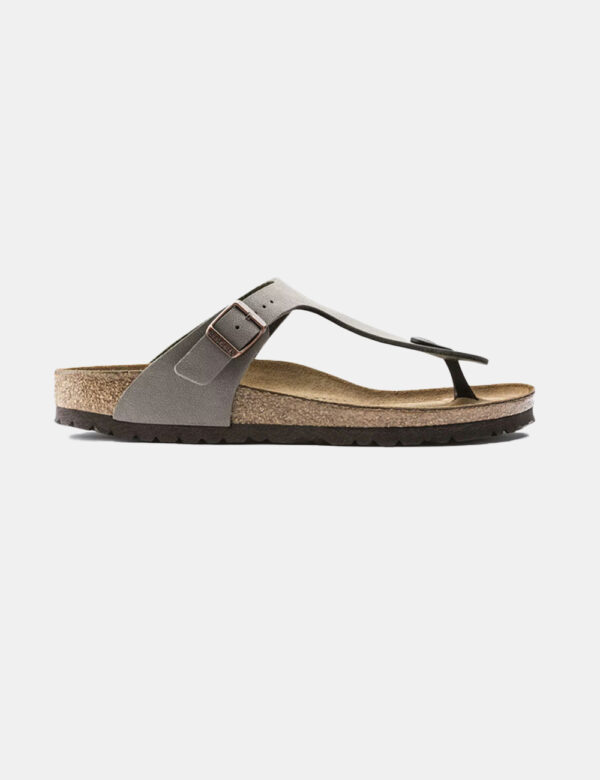 Sandali Birkenstock Grigio - La tomaia è color stone, girigio/marrone.Cod. art. GIZEH BIRKO FLOR NUBUCK OZVi ricordiamo che