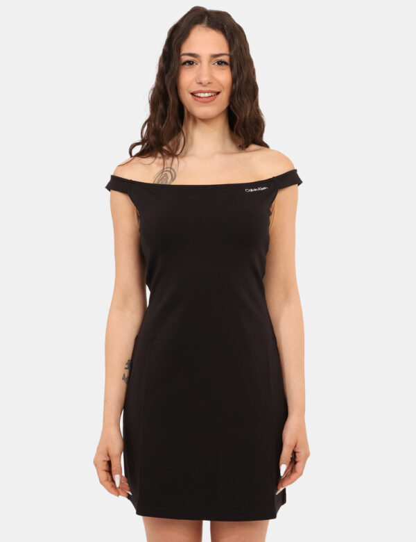 Vestito Calvin Klein Nero - Vestito corto, stretto, in total nero, con spalline strette, con piccolo ricamo logo brand bianc
