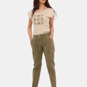 Pantaloni Yes Zee Verde - Pantaloni in total verde, con tasche a taglio trasversale più tasche cargo e dettagli dorati. La v