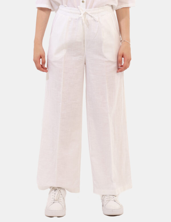 Pantaloni Yes Zee Bianco - Pantaloni in misto cotone/lino, in total bianco, leggeri e con taglio ampio. Presenti tasche a ta