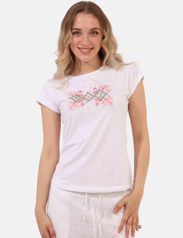 T-shirt Yes Zee Bianco - T-shirt classica su base bianca con stampa floreale coordinata e arricchita da glitter. La vestibil