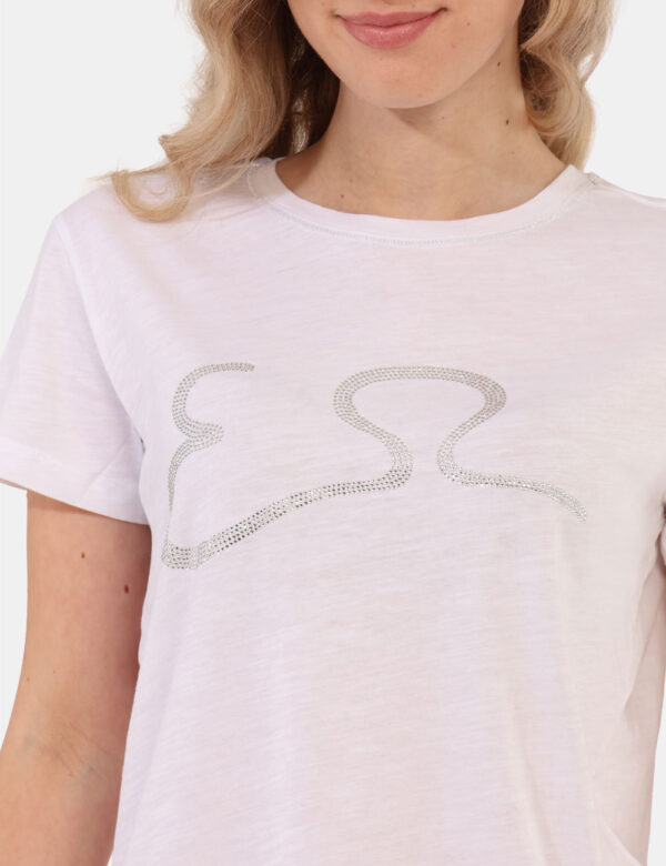 T-shirt Yes Zee Bianco - T-shirt classica in total bianco con stampa logo brand in glitter argento coordinata al girocollo.