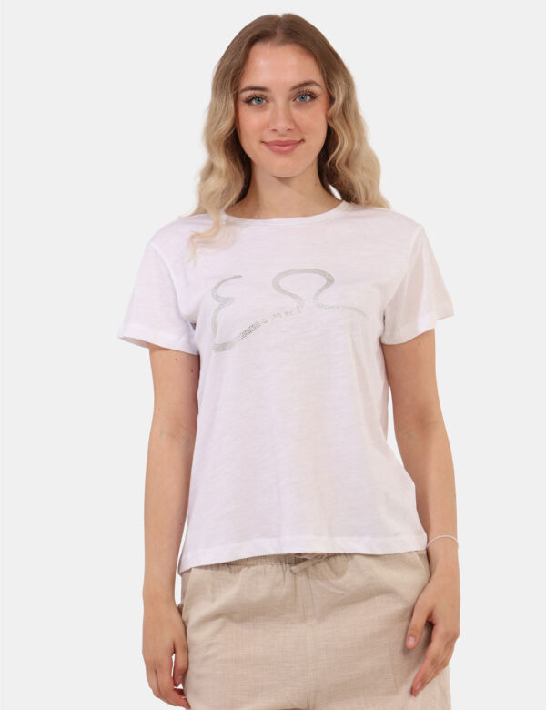 T-shirt Yes Zee Bianco - T-shirt classica in total bianco con stampa logo brand in glitter argento coordinata al girocollo.