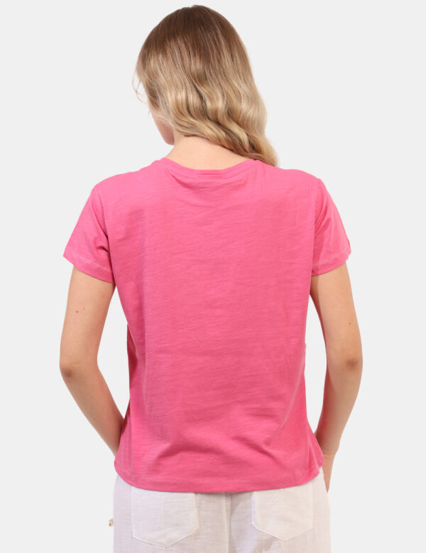 T-shirt Yes Zee Rosa - T-shirt classica in total rosa intenso con stampa logo brand in glitter argento coordinata al girocol