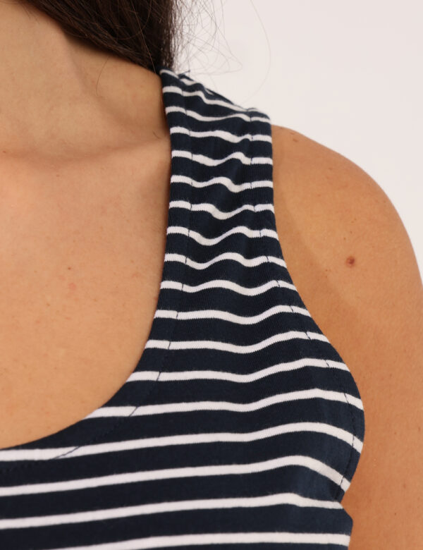 Vestito Ake Blu - Abito corto rigato in bianco e blu navy, con spalline e girocollo classico. Il vestito è adatto per occasi