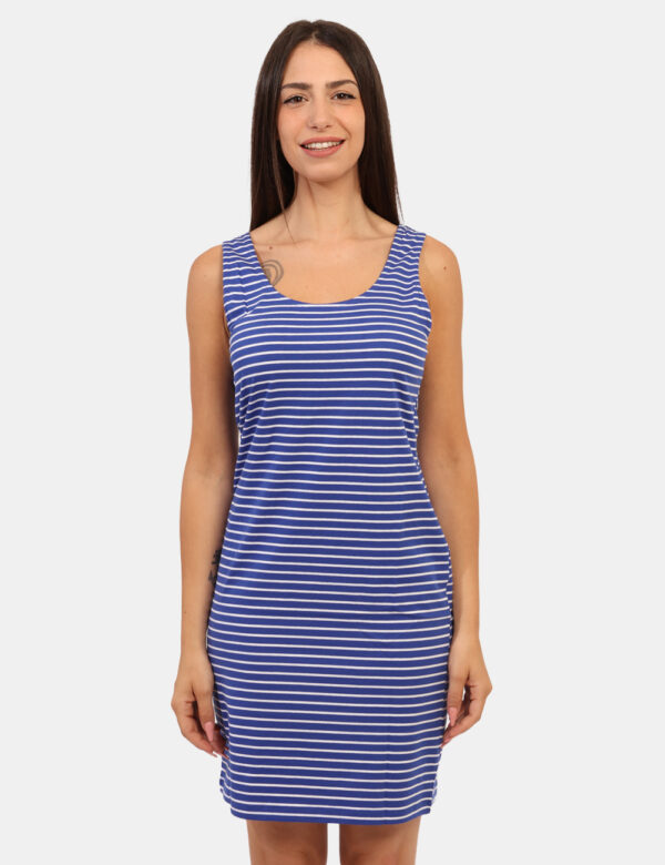 Vestito Ake Blu - Abito corto rigato in bianco e blu elettrico, con spalline e girocollo classico. Il vestito è adatto per o