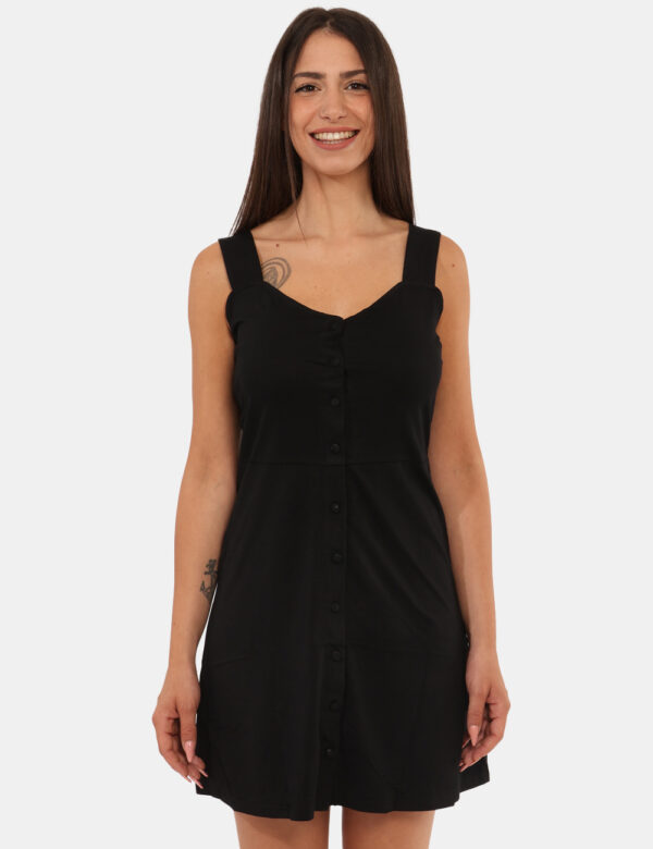 Vestito Ake Nero - Abito corto in total nero, con spalline e scollo a V. La vestibilità è morbida e pratica grazie a serie d